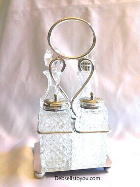 Five Piece Condiment Set with Silver Rack # 21579